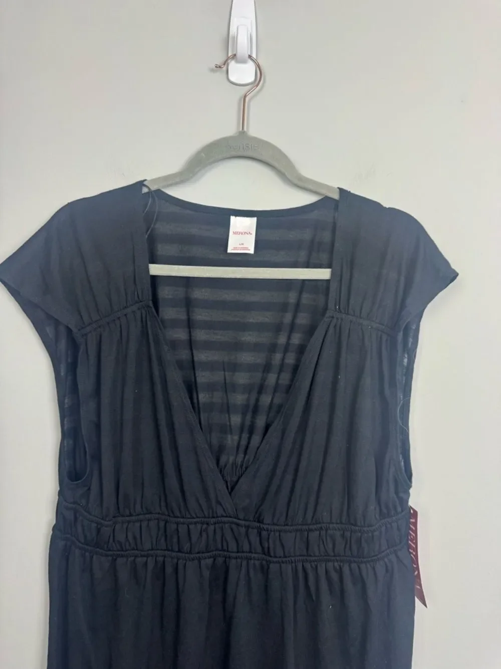 MERONA | NEW Classic Black Stripe Accent V-Neck Swim Coverup Women’s Size Large